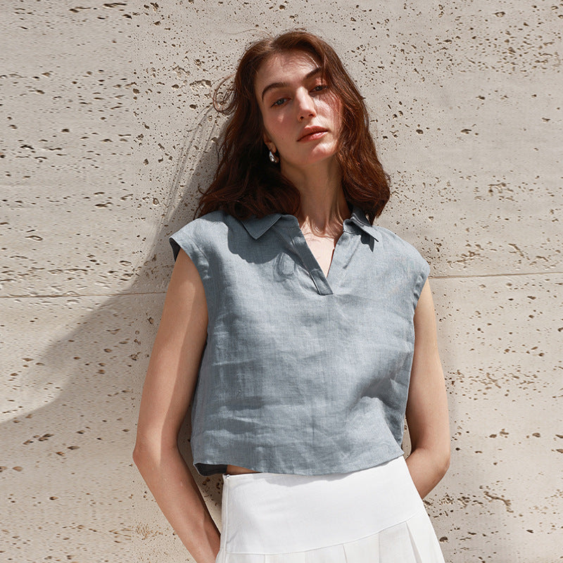 Linen Sleeveless Vest Shirt