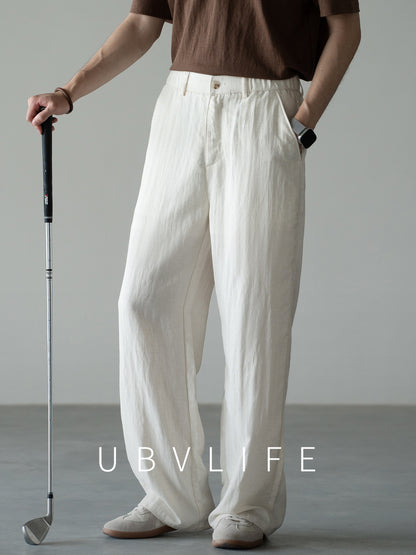 Linen Straight-Leg Casual Trousers