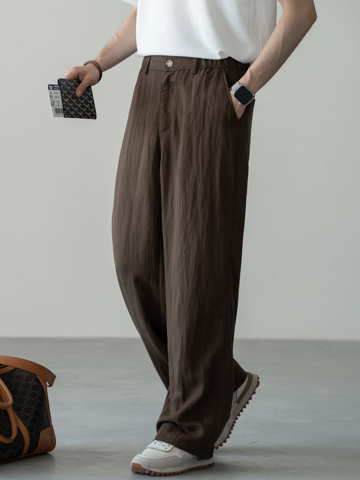 Linen Straight-Leg Casual Trousers