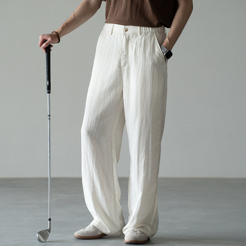 Linen Straight-Leg Casual Trousers