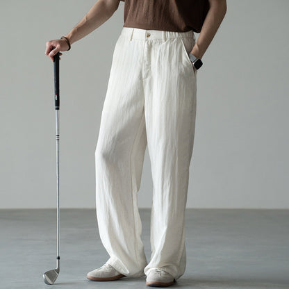 Linen Straight-Leg Casual Trousers