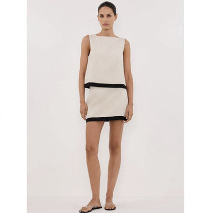Linen Two Piece Set with Vest and Pants