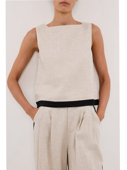 Linen Two Piece Set with Vest and Pants