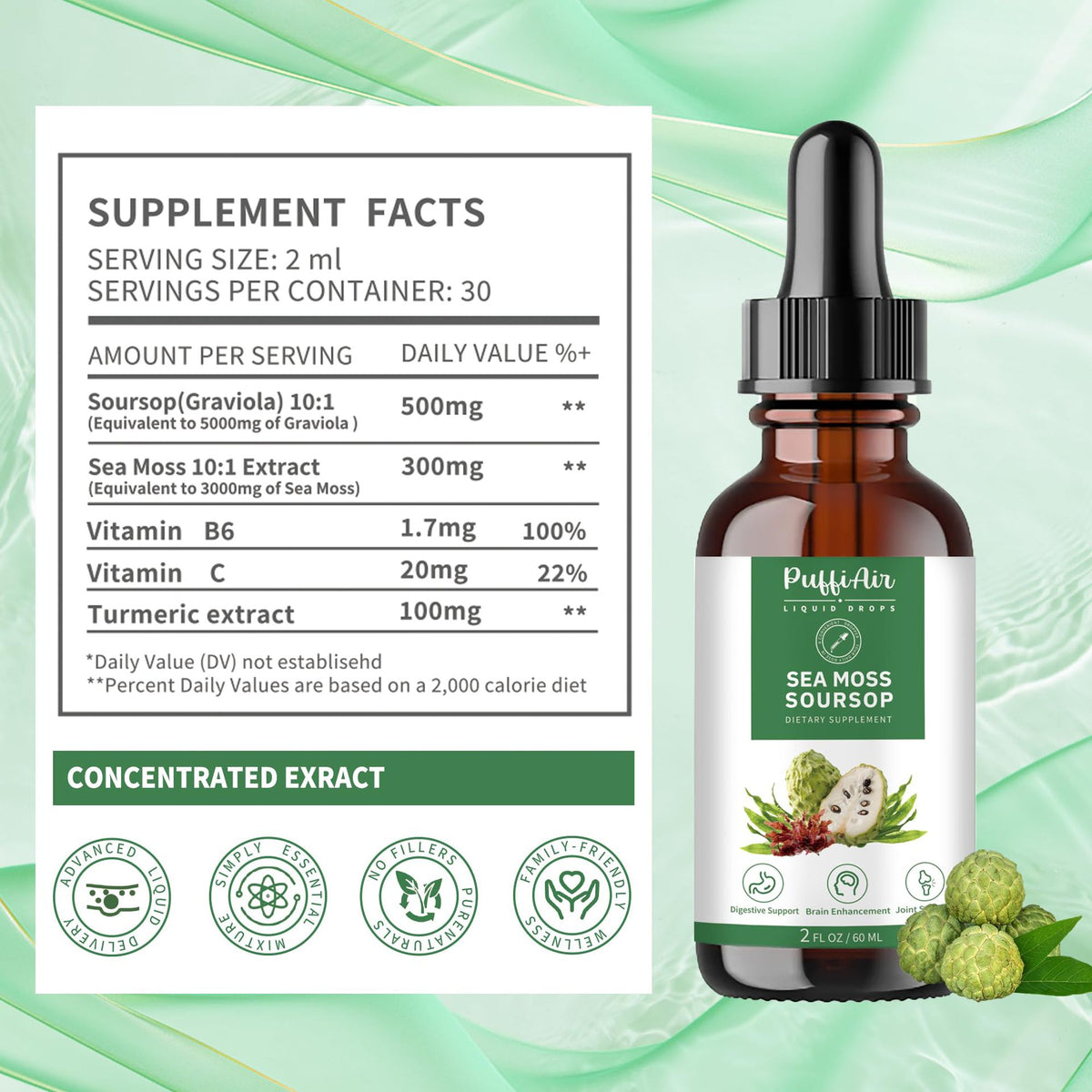 Liquid drops of sugar apple and seaweed