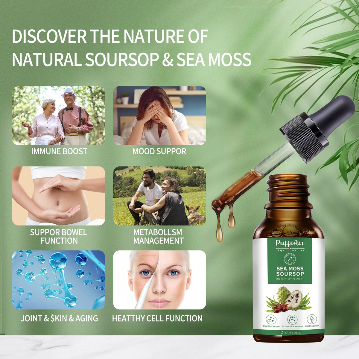 Liquid drops of sugar apple and seaweed