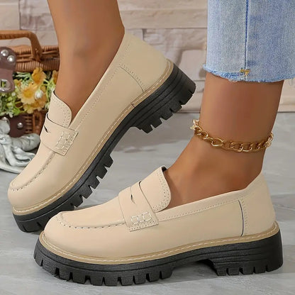 Loafers Large Size Casual Frosted British Style Women's Shoes Thick Heel