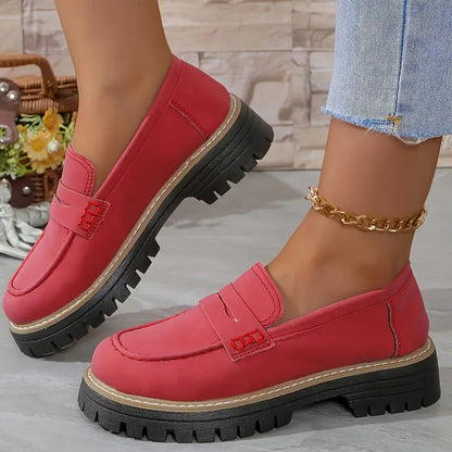 Loafers Large Size Casual Frosted British Style Women's Shoes Thick Heel