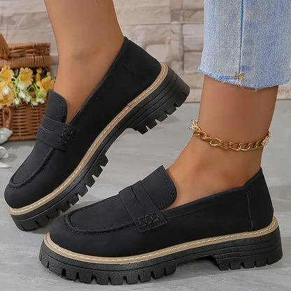 Loafers Large Size Casual Frosted British Style Women's Shoes Thick Heel