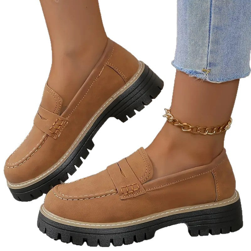 Loafers Large Size Casual Frosted British Style Women's Shoes Thick Heel
