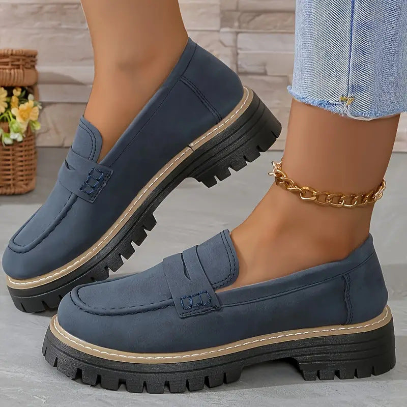 Loafers Large Size Casual Frosted British Style Women's Shoes Thick Heel