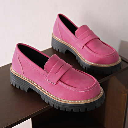 Loafers Large Size Casual Frosted British Style Women's Shoes Thick Heel