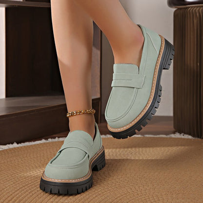 Loafers Large Size Casual Frosted British Style Women's Shoes Thick Heel