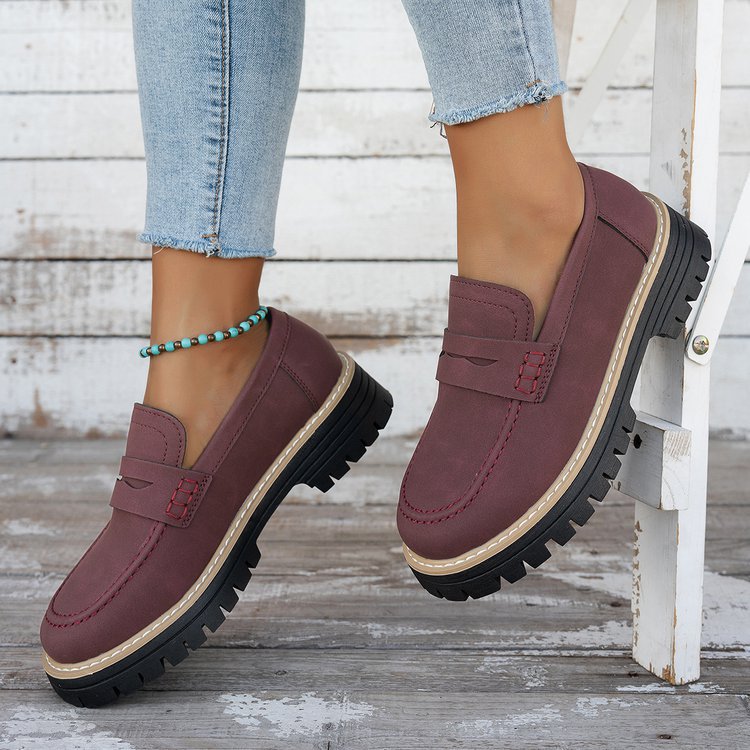 Loafers Large Size Casual Frosted British Style Women's Shoes Thick Heel