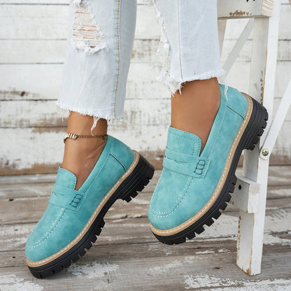 Loafers Large Size Casual Frosted British Style Women's Shoes Thick Heel