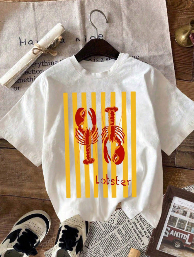 Lobster Print Cotton Short-Sleeved T-Shirt