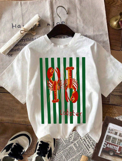 Lobster Print Cotton Short-Sleeved T-Shirt