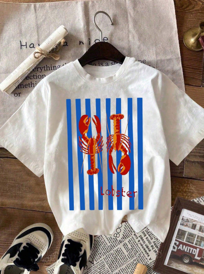 Lobster Print Cotton Short-Sleeved T-Shirt