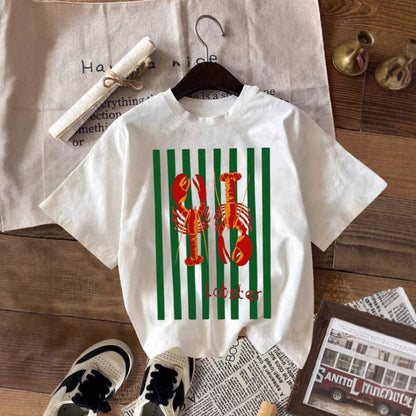 Lobster Print Cotton Short-Sleeved T-Shirt