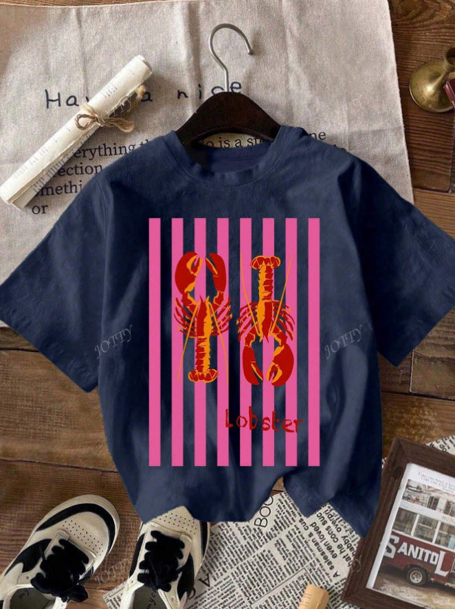 Lobster Print Cotton Short-Sleeved T-Shirt