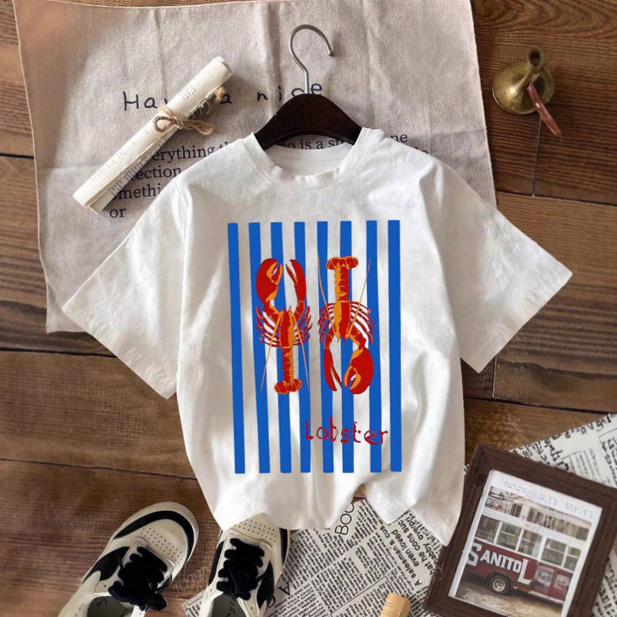 Lobster Print Cotton Short-Sleeved T-Shirt