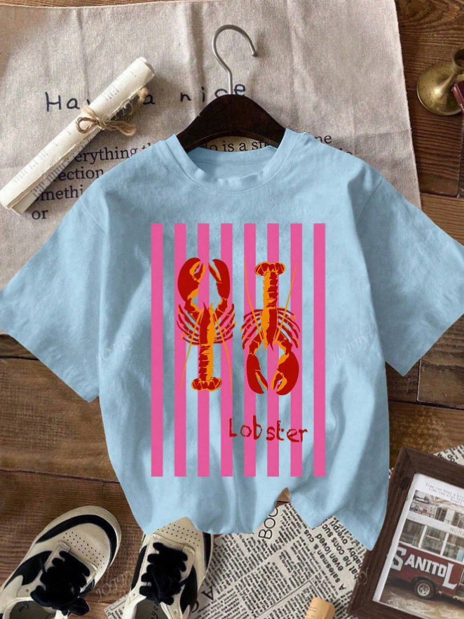 Lobster Print Cotton Short-Sleeved T-Shirt