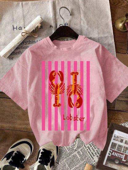 Lobster Print Cotton Short-Sleeved T-Shirt