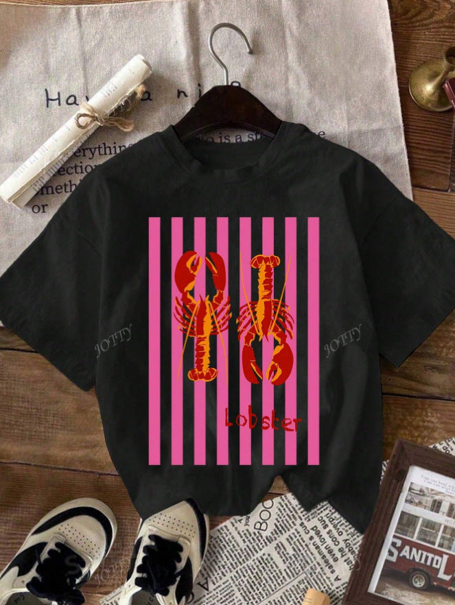 Lobster Print Cotton Short-Sleeved T-Shirt