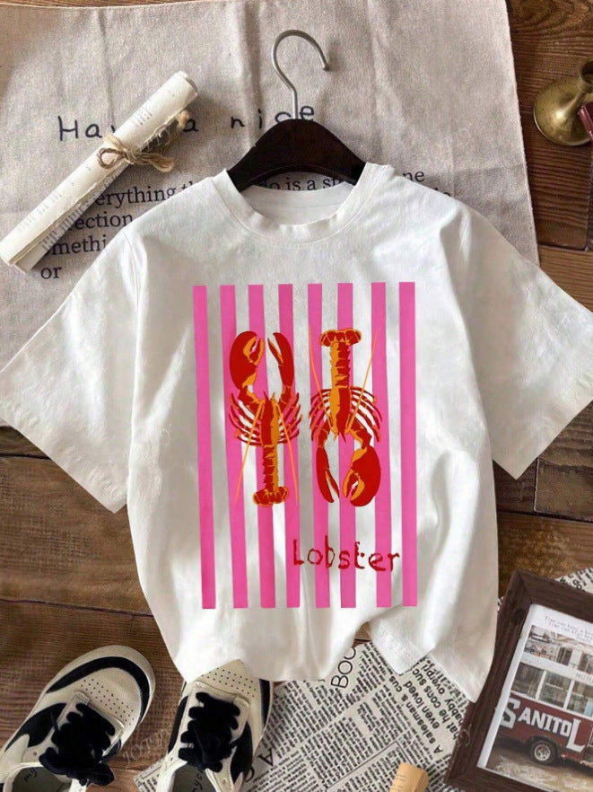 Lobster Print Cotton Short-Sleeved T-Shirt