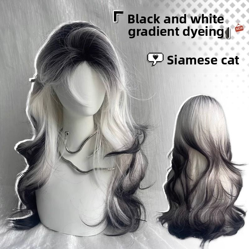 Long Black and White Gradient Synthetic Wig