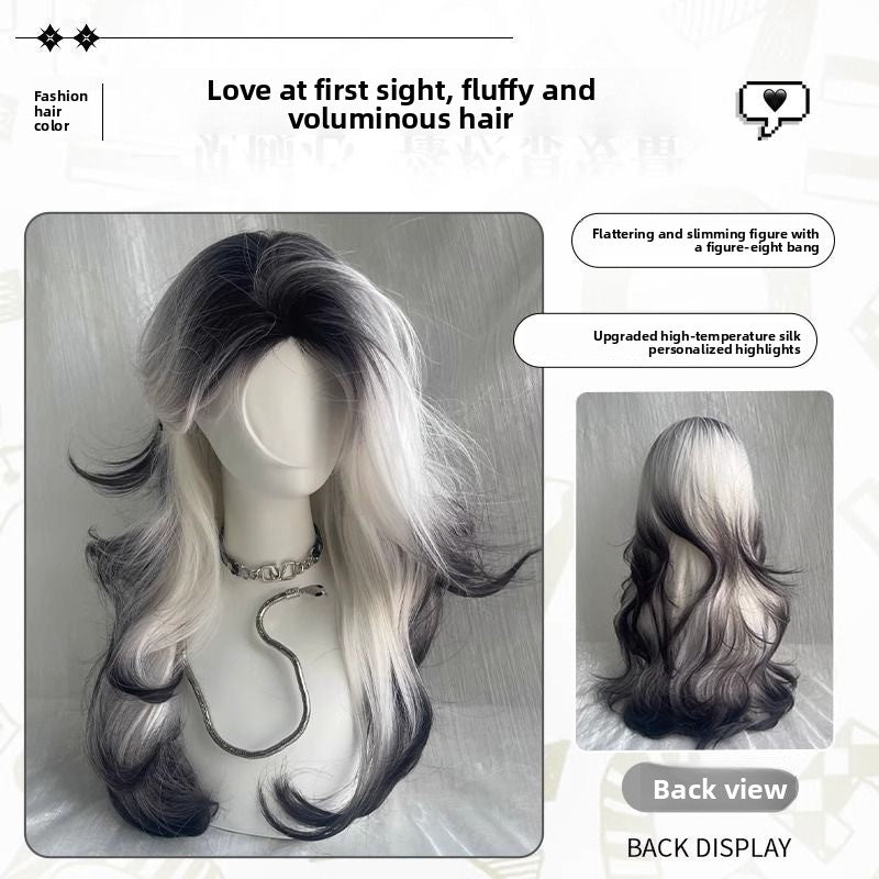 Long Black and White Gradient Synthetic Wig