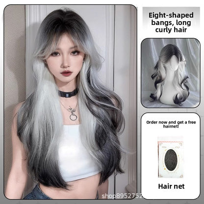 Long Black and White Gradient Synthetic Wig