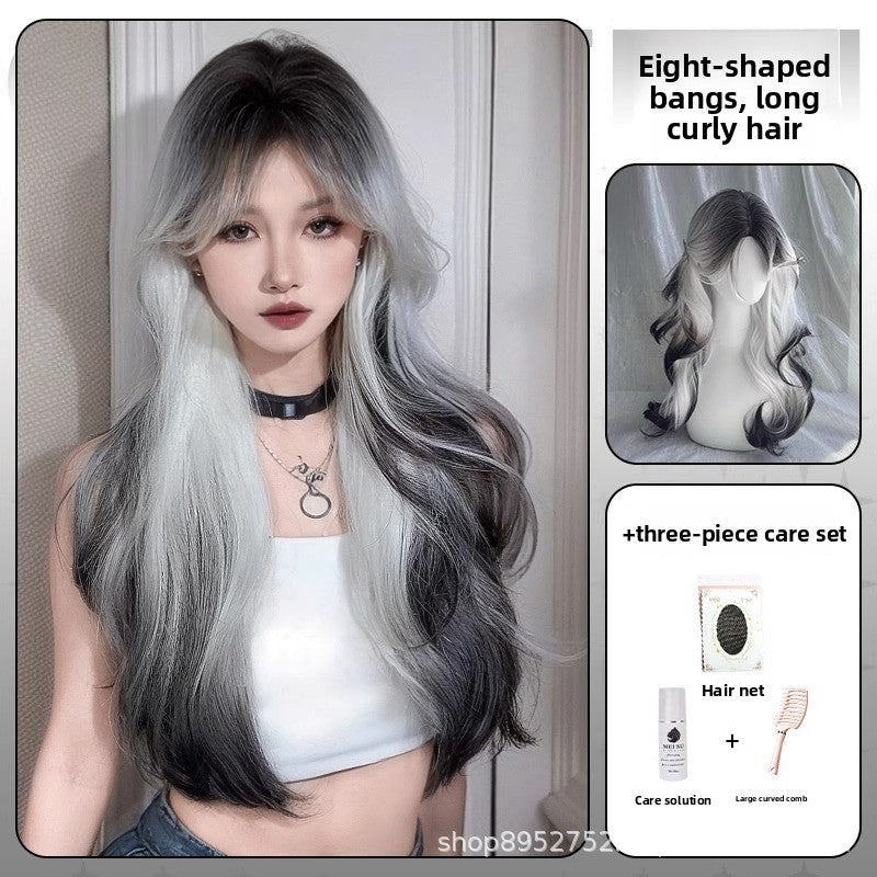 Long Black and White Gradient Synthetic Wig