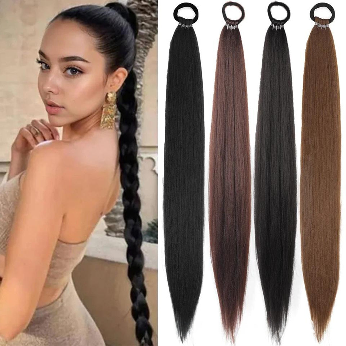 Long braids with hair loops and false braids