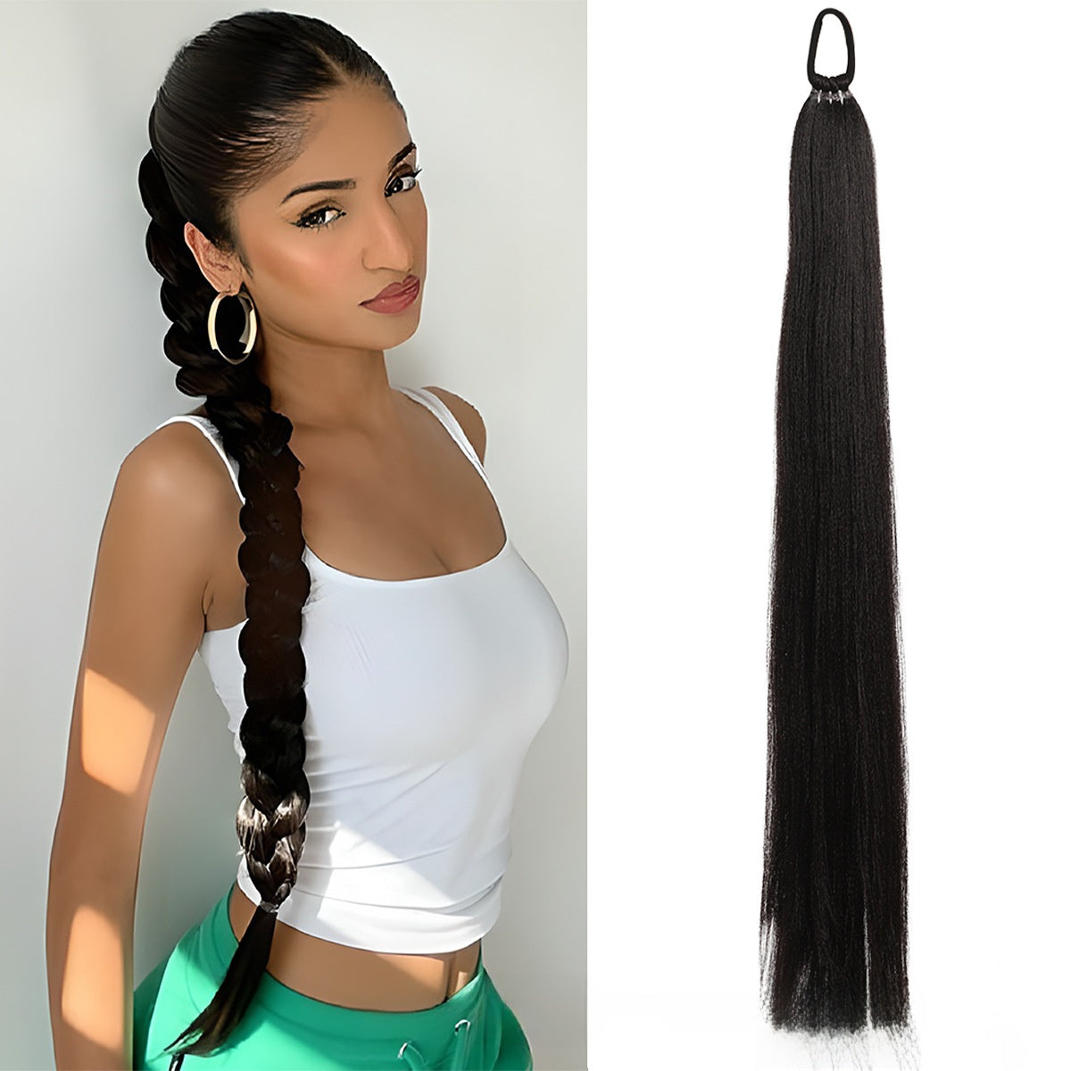 Long braids with hair loops and false braids