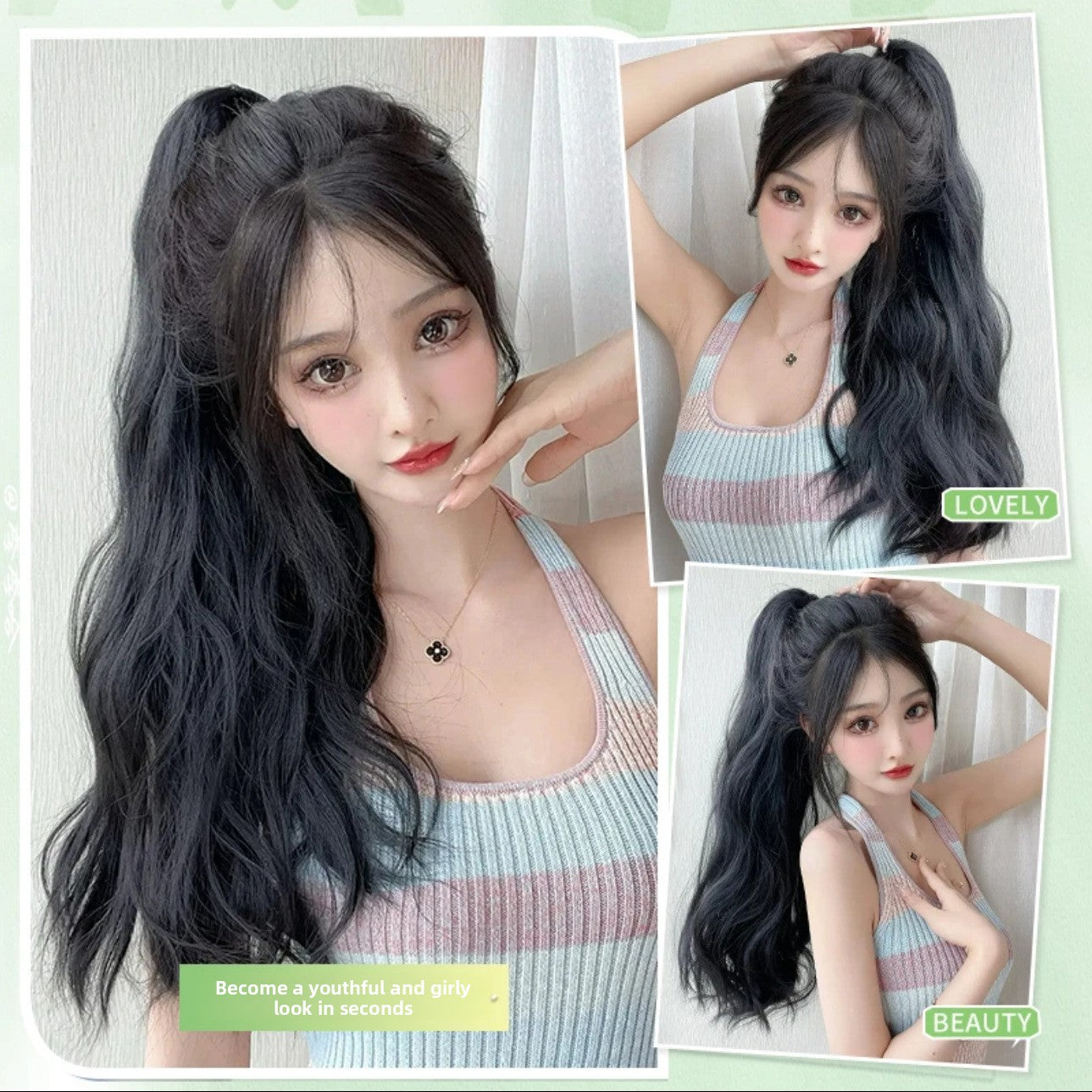 Long cloud-shaped hot grab ponytail