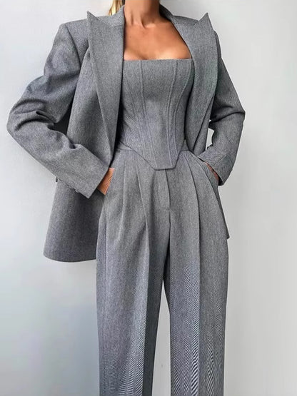 Long coat, vest, and pants three-piece set