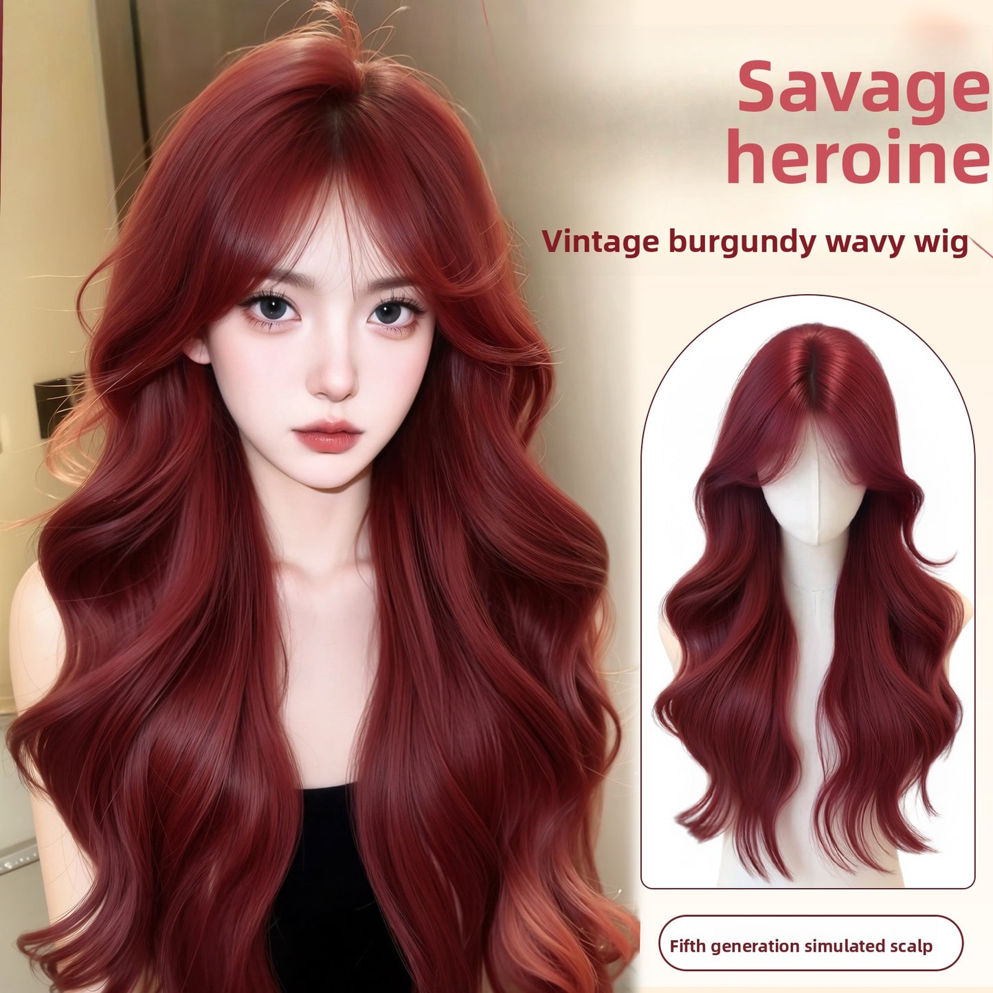 Long Curly Raspberry Red Synthetic Hair Wig