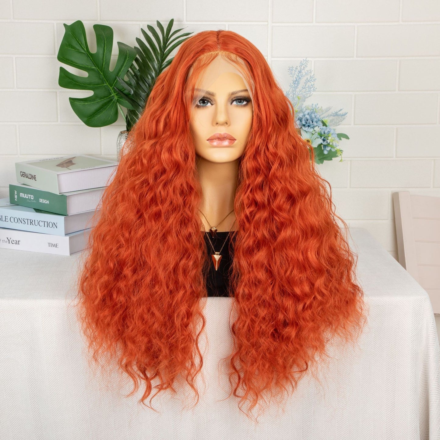 Long Curly Synthetic Hair Wig with Adjustable Bangs