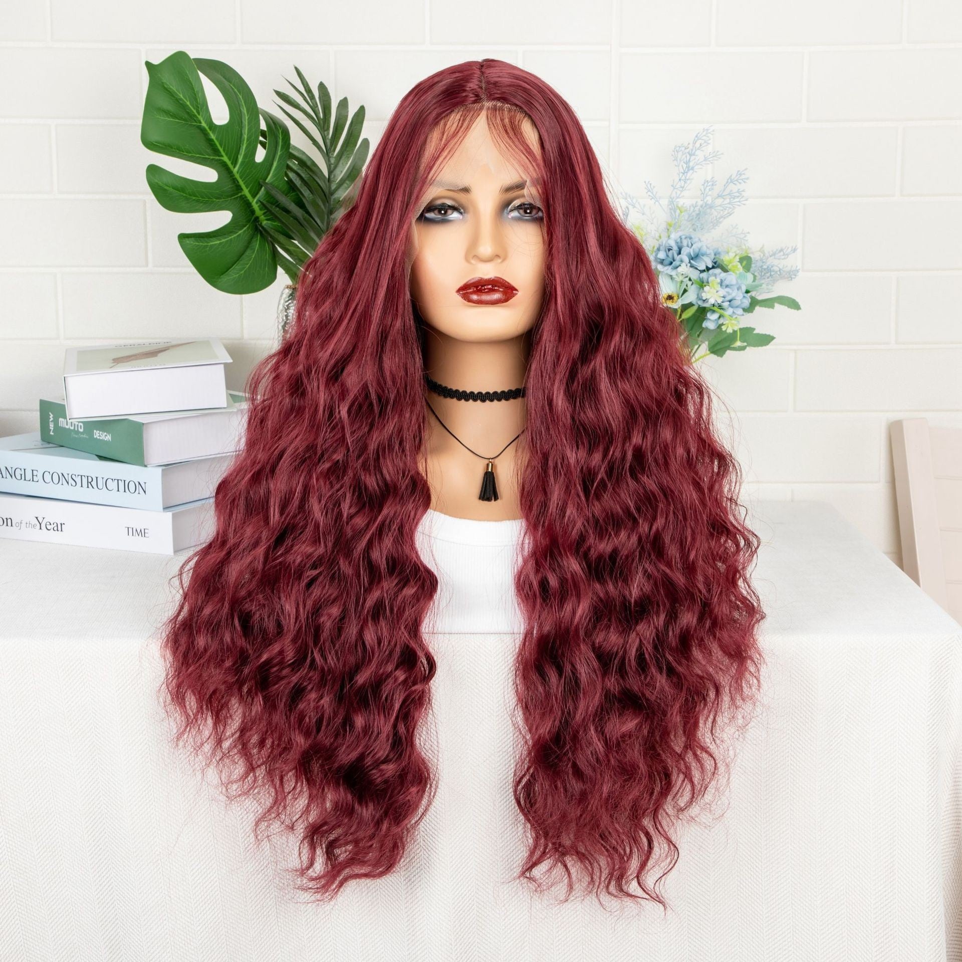 Long Curly Synthetic Hair Wig with Adjustable Bangs