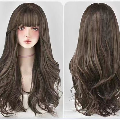 Long Curly Synthetic Hair Wig with Adjustable Bangs