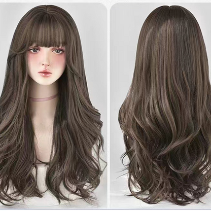 Long Curly Synthetic Hair Wig with Adjustable Bangs