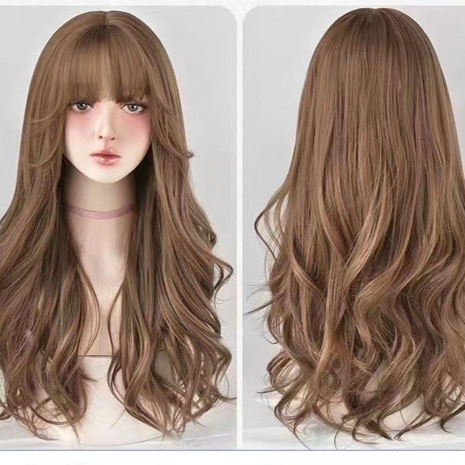 Long Curly Synthetic Hair Wig with Adjustable Bangs