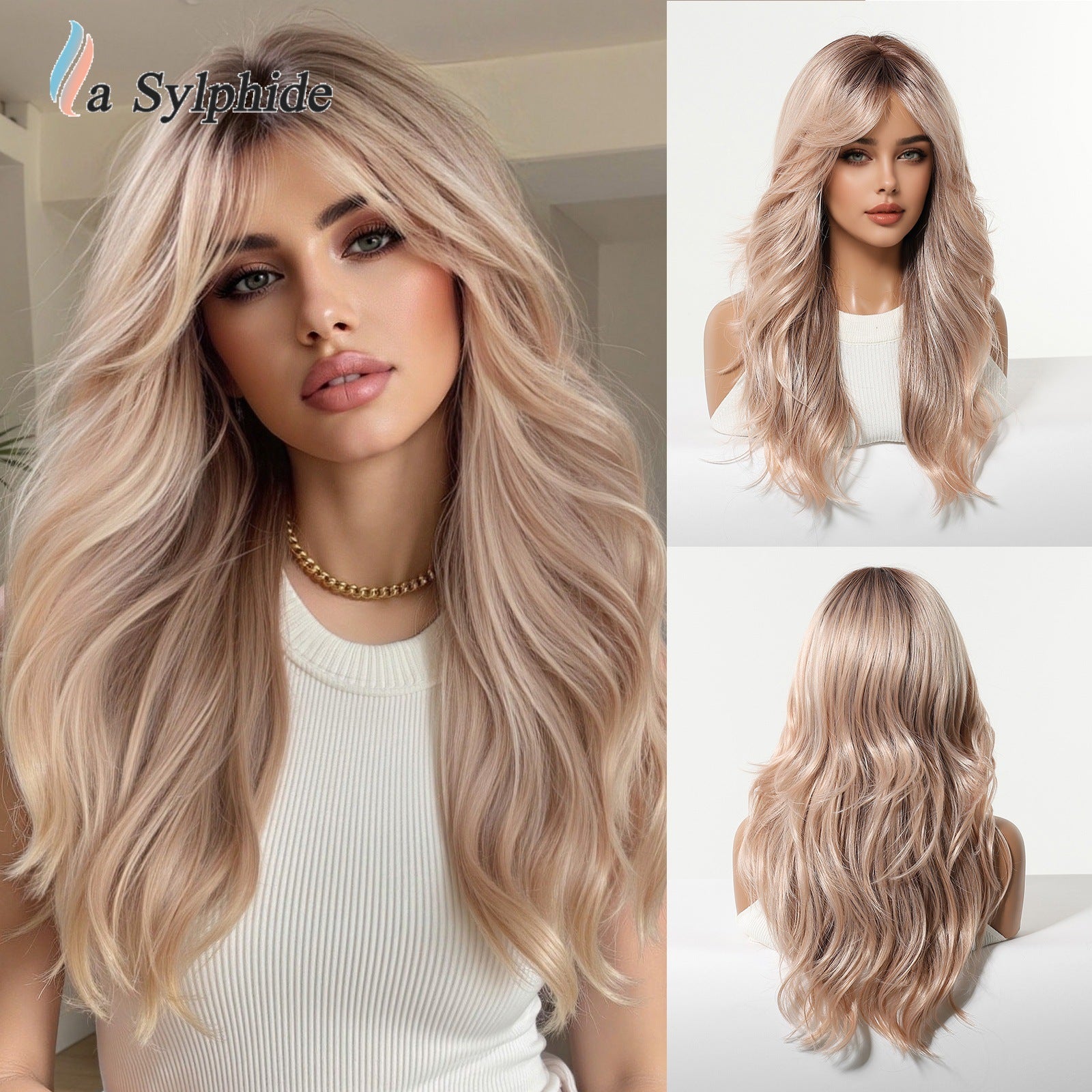 Long Curly Synthetic Hair Wig with Gradient Colors 24inch