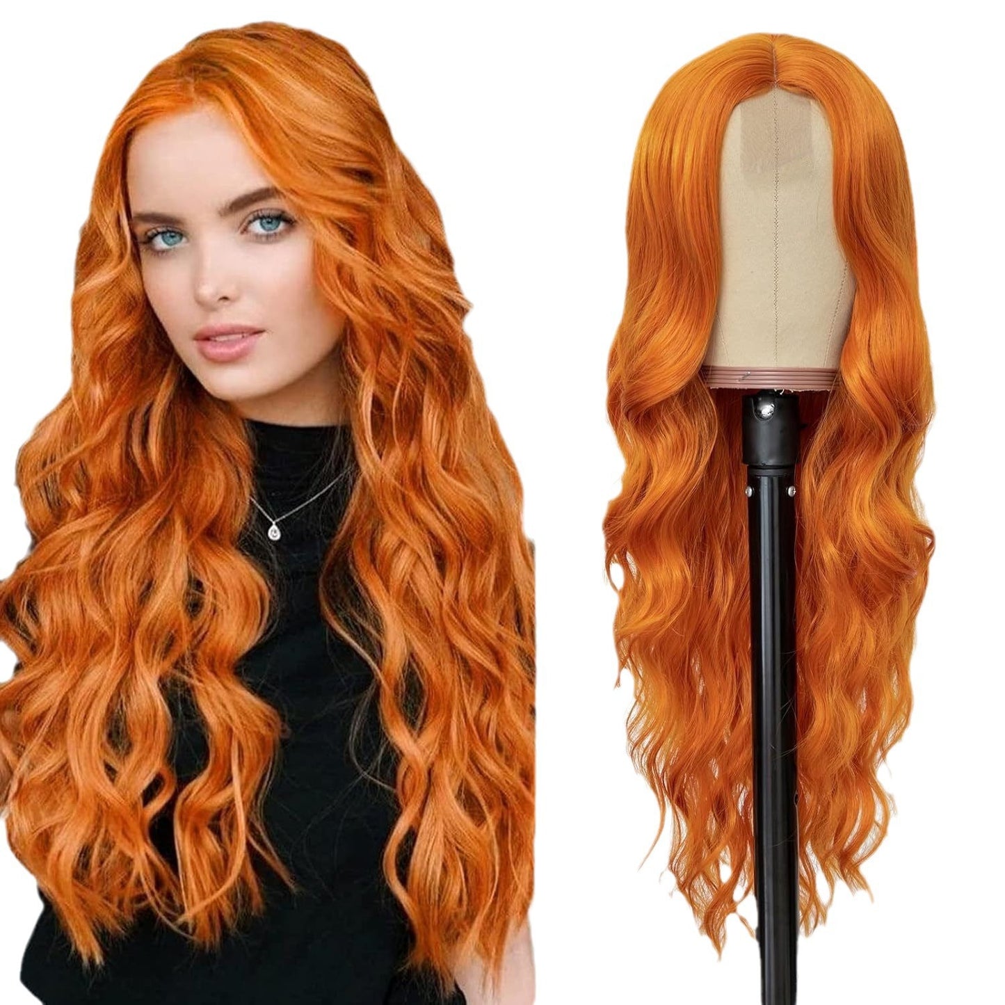 Long Curly Synthetic Hair Wig with Side Bangs