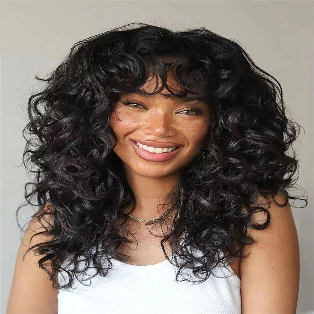 Long Curly Synthetic Wig with Adjustable Bangs