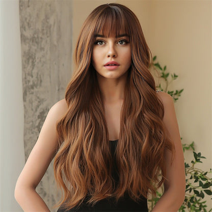 Long Curly Synthetic Wig with Adjustable Bangs