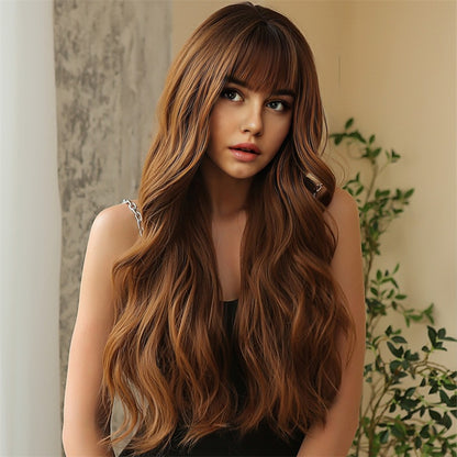 Long Curly Synthetic Wig with Adjustable Bangs