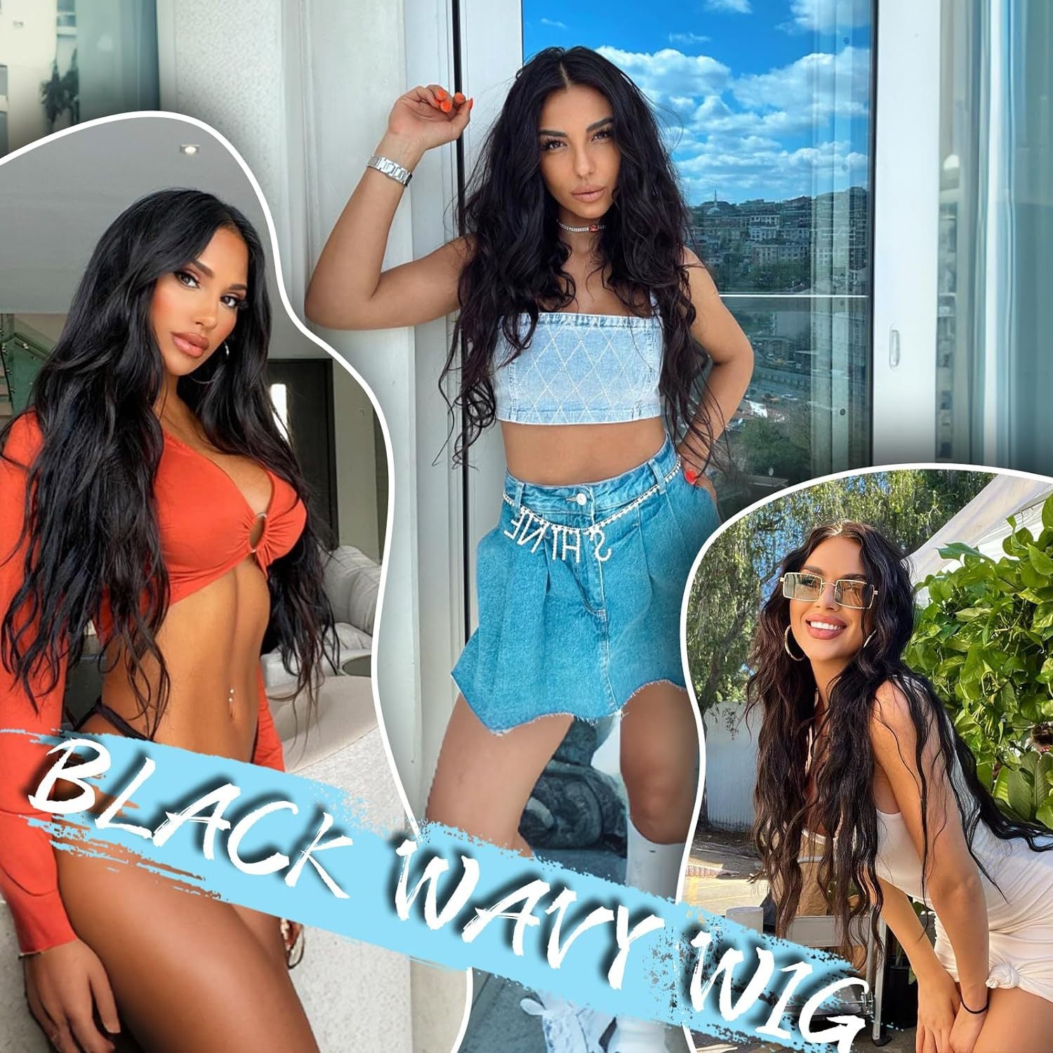 Long Curly Synthetic Wig with Middle Part