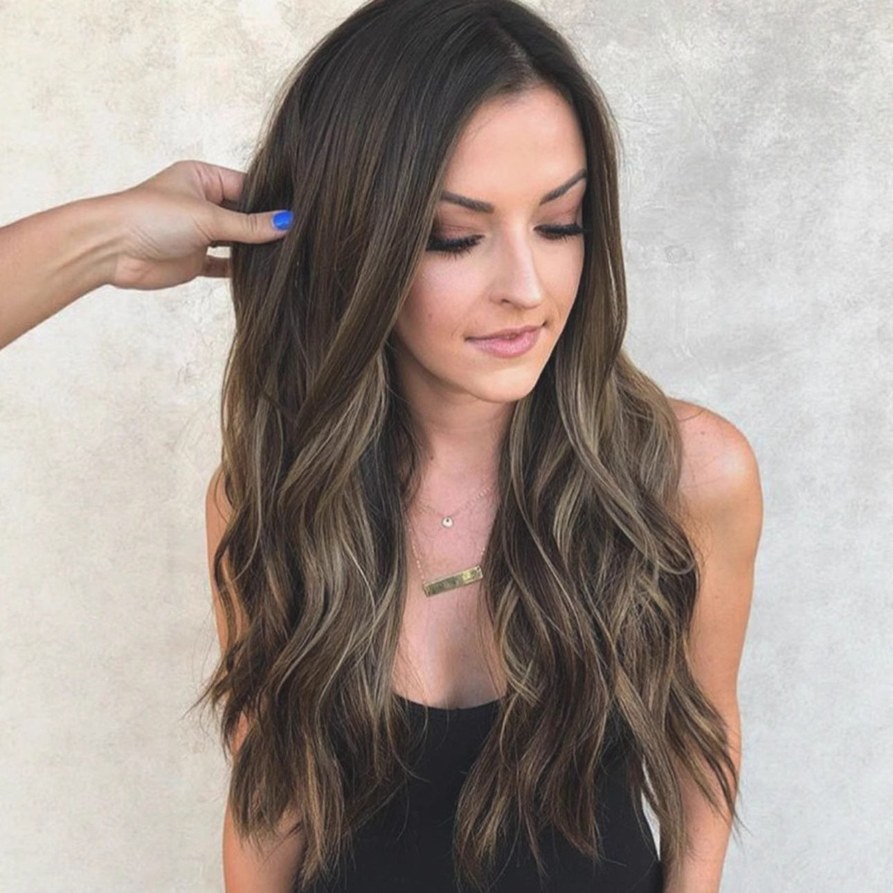 Long Curly Synthetic Wig with Side Bangs