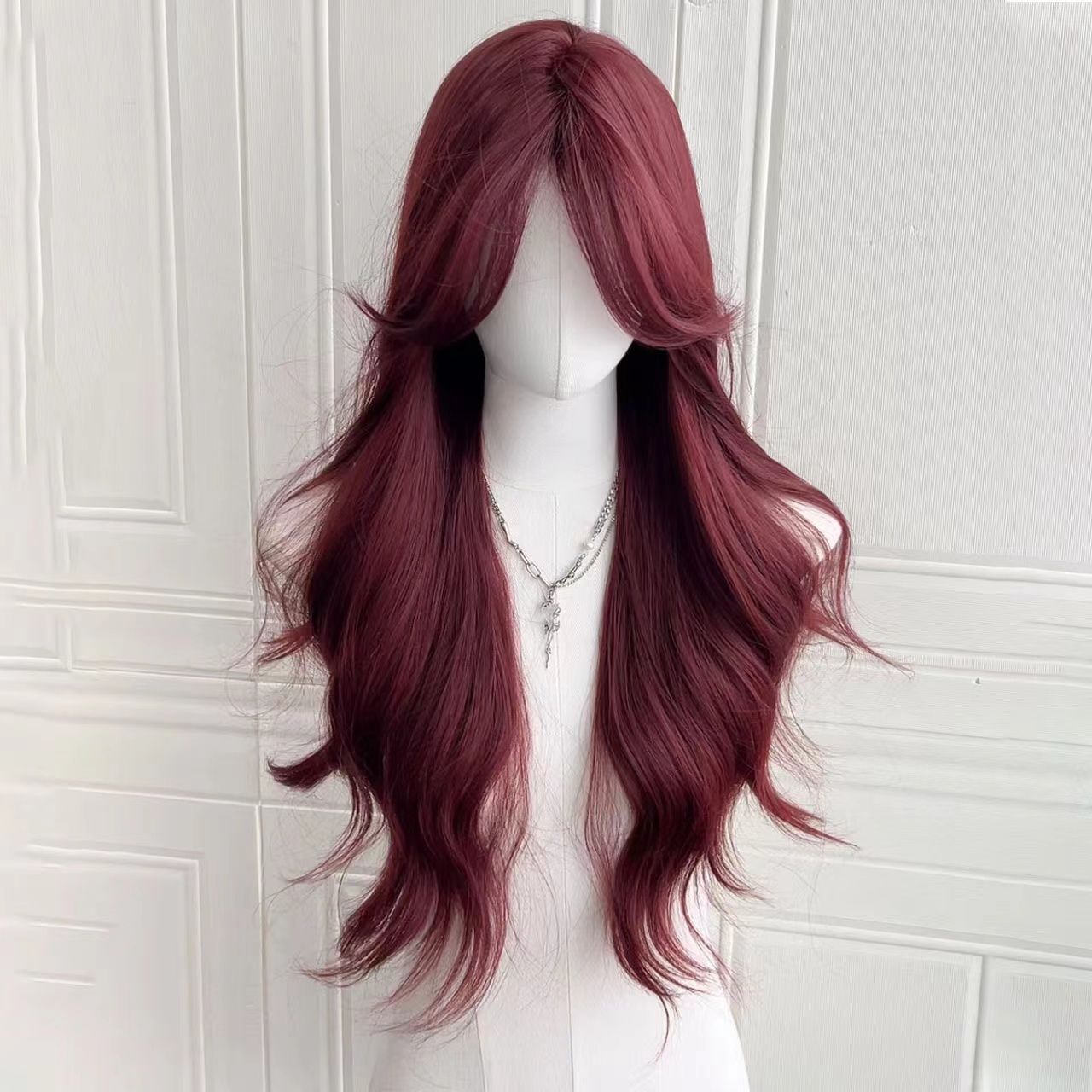 Long Curly Synthetic Wig with Slanted Bangs